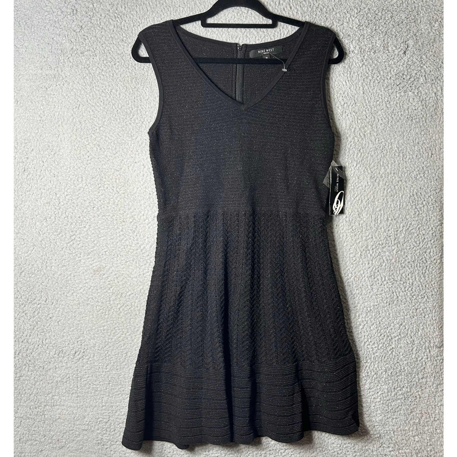 Nine West Dress Womens M Black Sleeveless V Neck A Line Career Casual NEW