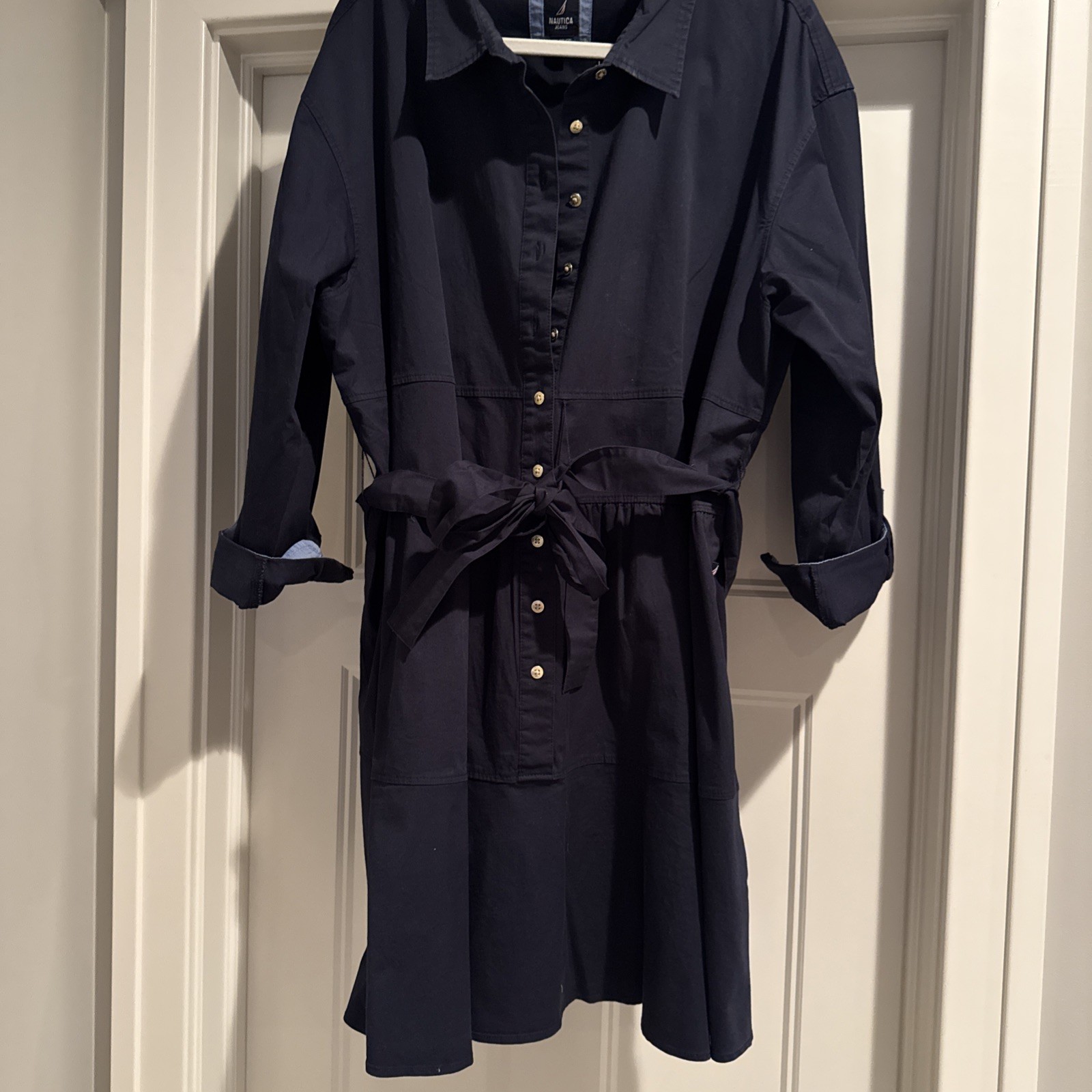 Nautica Women’s Long Sleeve Collared Button Shirt Dress XXL Night Sky Blue