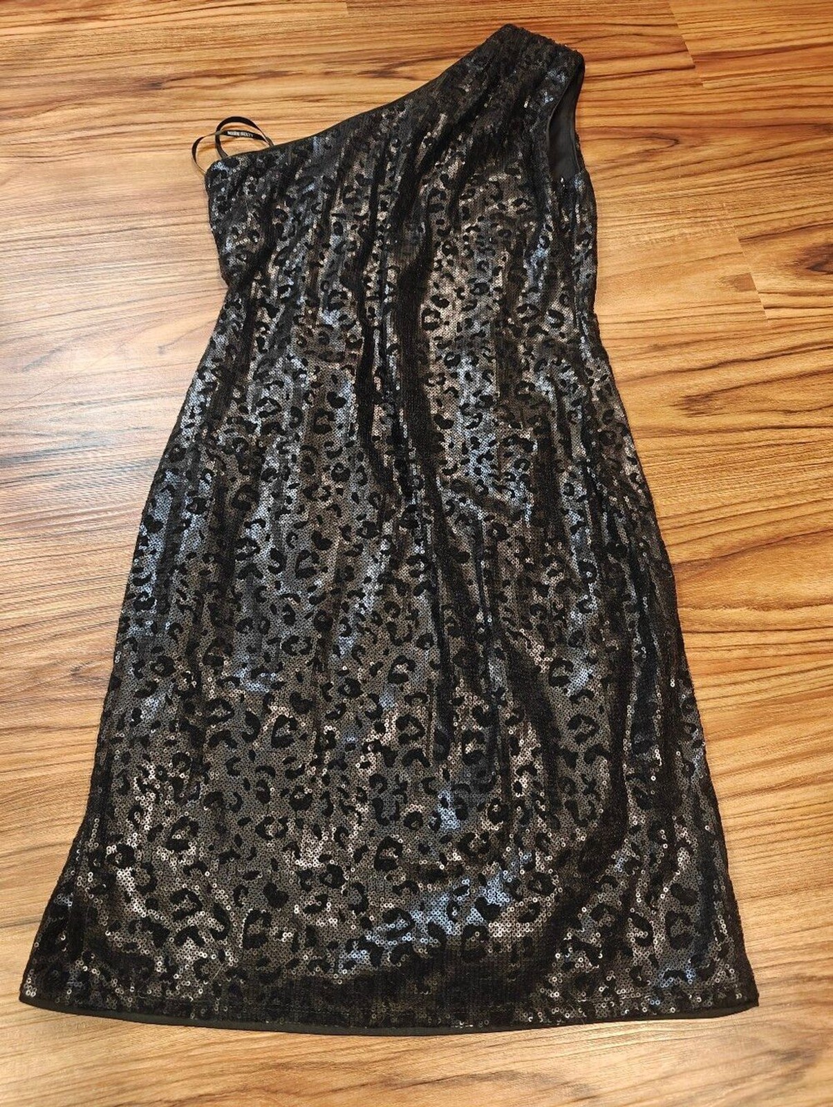 Miss Sixty Sequin Velvet Cheetah Animal Black One Shoulder Dress