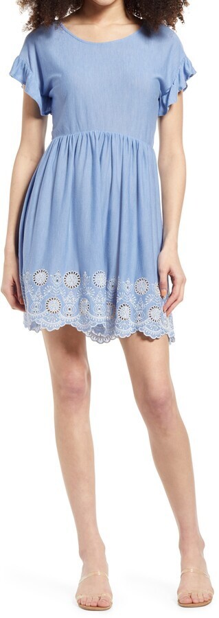 SPEECHLESS NEW $78 Eyelet Hem Babydoll Dress in Chambray Medium