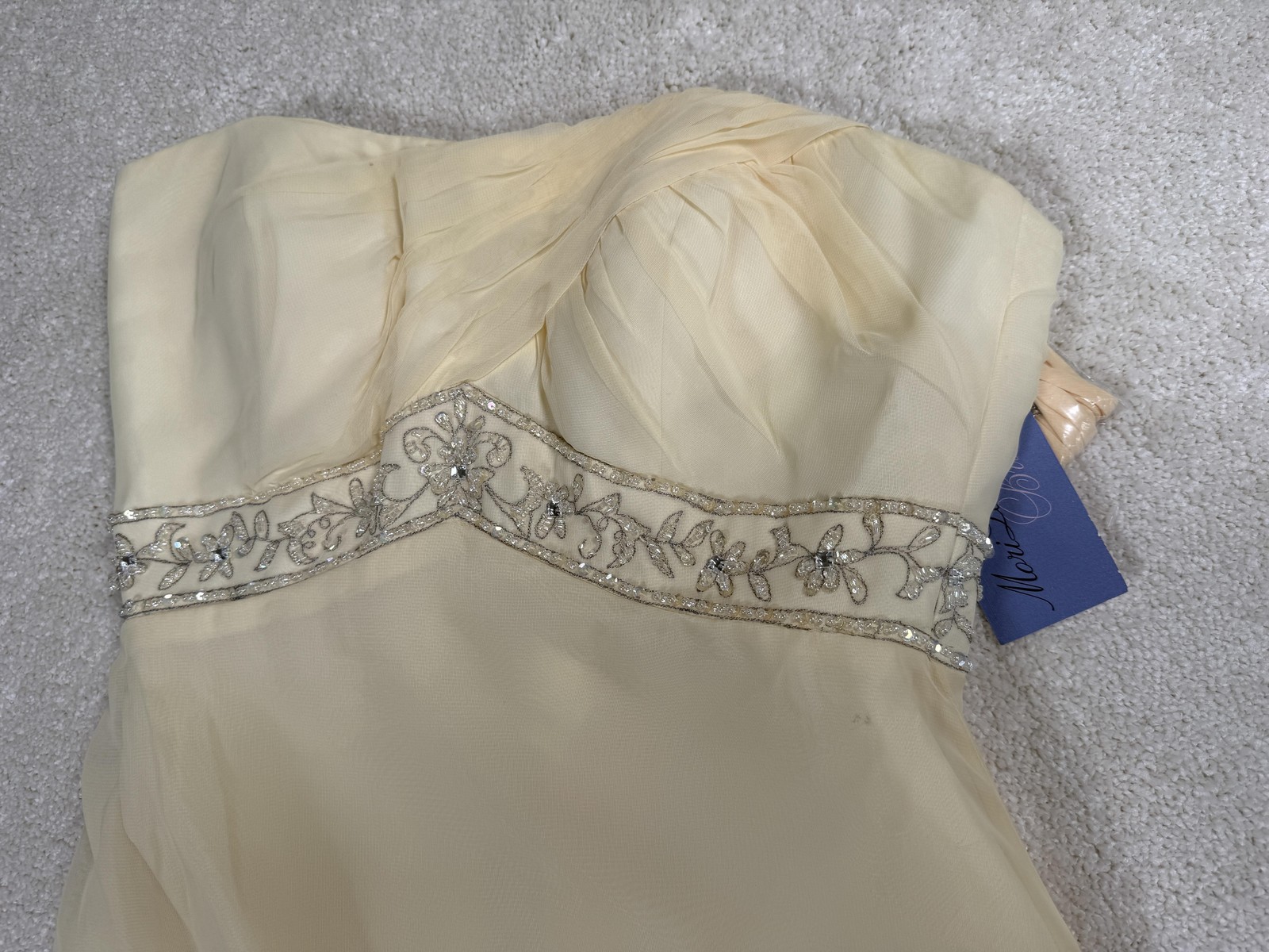 Mori Lee Dress Womens 10 Yellow Strapless Sweetheart A-Line Chiffon Rhinestone