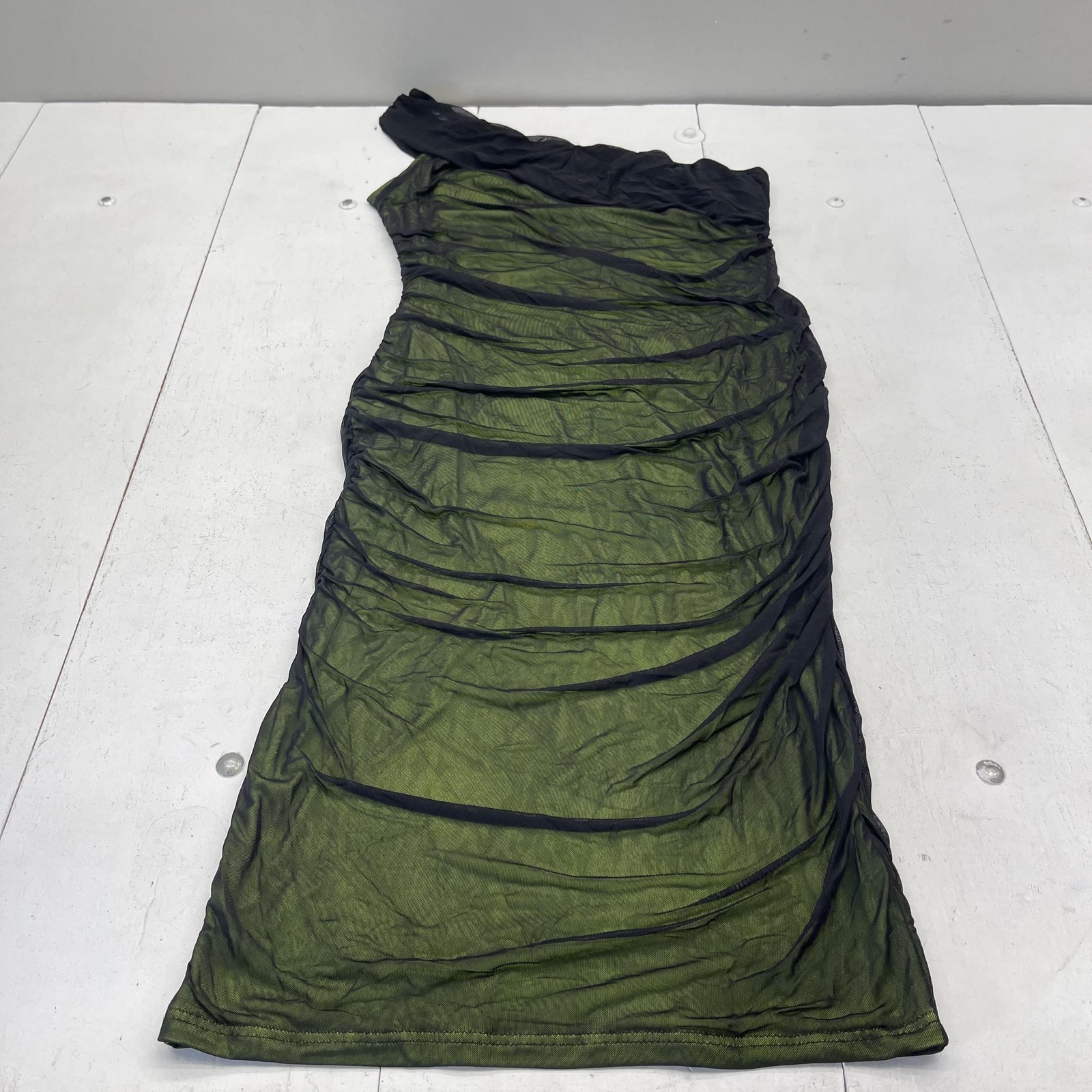 SHEIN Curve Dress Womens 3XL Black Green One Shoulder Ruched Mesh Bodycon Party