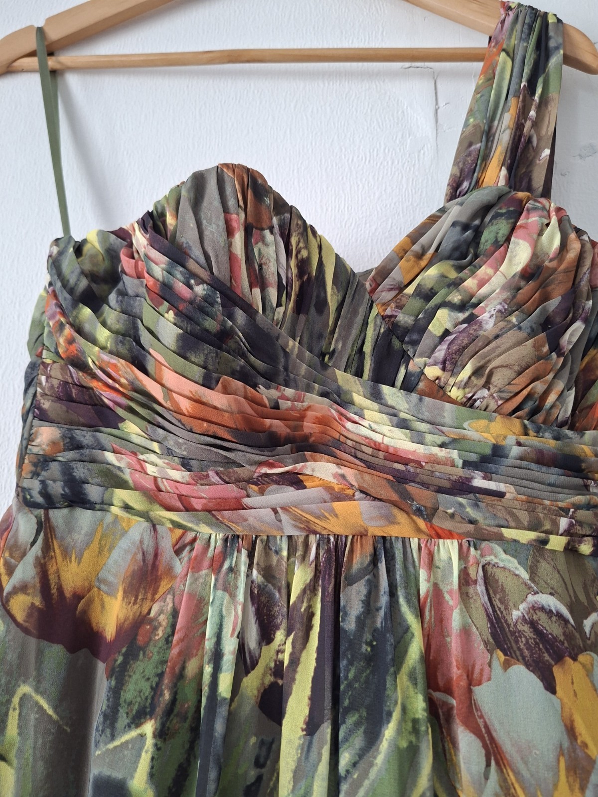 Ted Baker One Strap Floral Chiffon Floaty Fit & Flare Long Maxi Dress Sz 10 -Dor