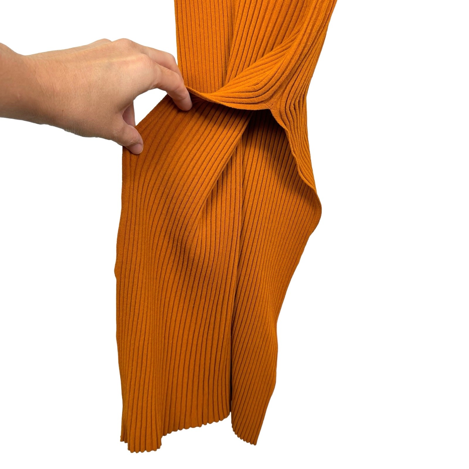 A.L.C. M Minetta Orange Ribbed Fitted Bodycon Asymmetrical Slit Dress