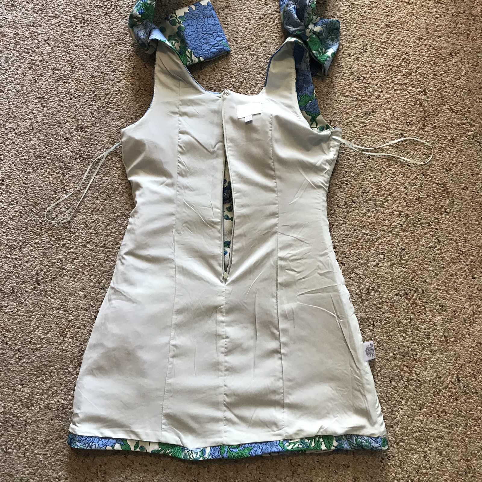 Sugarlips Willa XS Blue Floral Jacquard Bow Shoulder Mini Dress Wedding Party