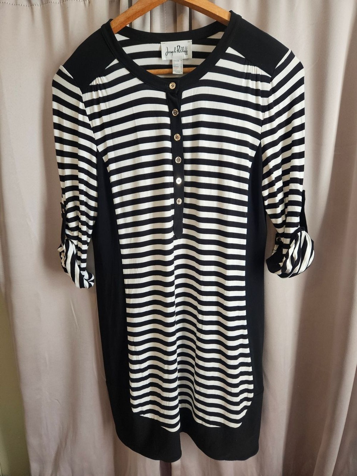 Joseph Ribkoff Black and White Striped Long Sleeve Dress