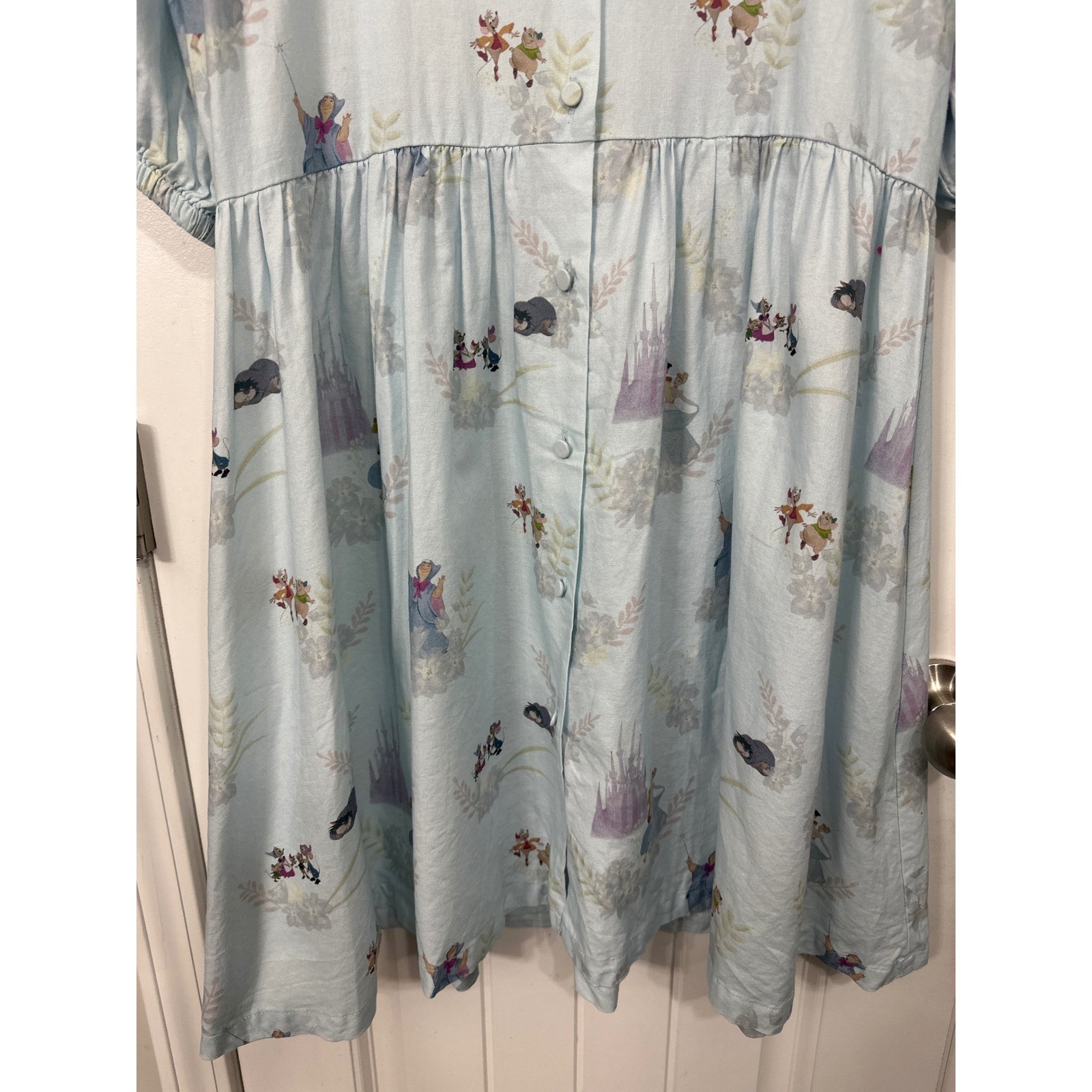 Disney Cakeworthy Cinderella Blue Babydoll Dress Button Front Puff Sleeve Medium