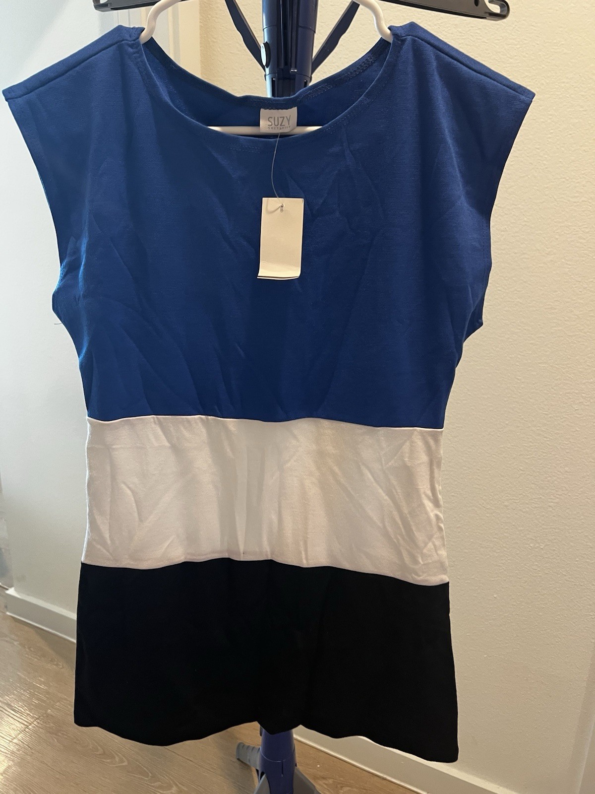 NWT Colorblock Shift Dress Royal Blue White Black Cap Sleeve
