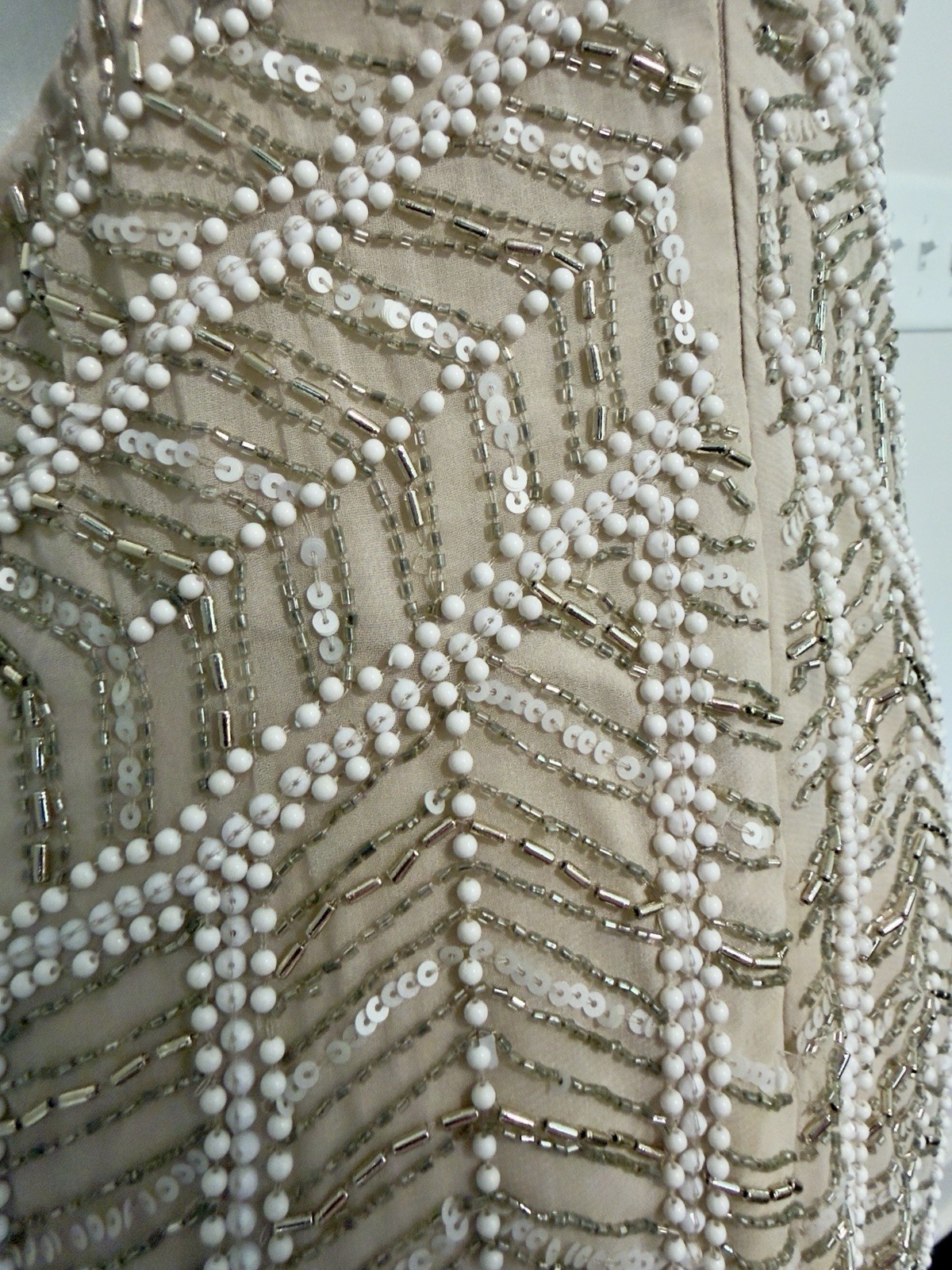 ASOS DESIGN Beige Strapless Beaded Sequin Cut Out Maxi Dress Long US 10
