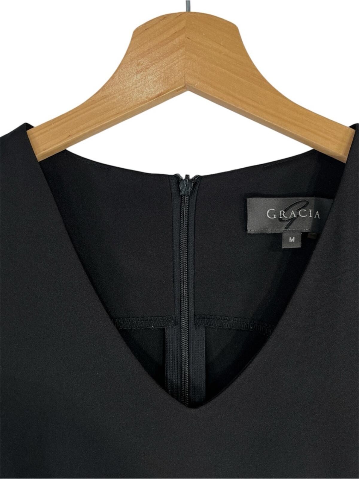 Gracia Black Asymmetrical Ruffle Hem Midi Length Dress Size Medium