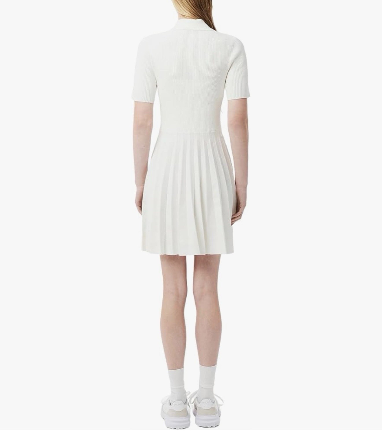 Lacoste White Ribbed Knit Collared Zip Front Pleated Dress Short Sleeve 34-2