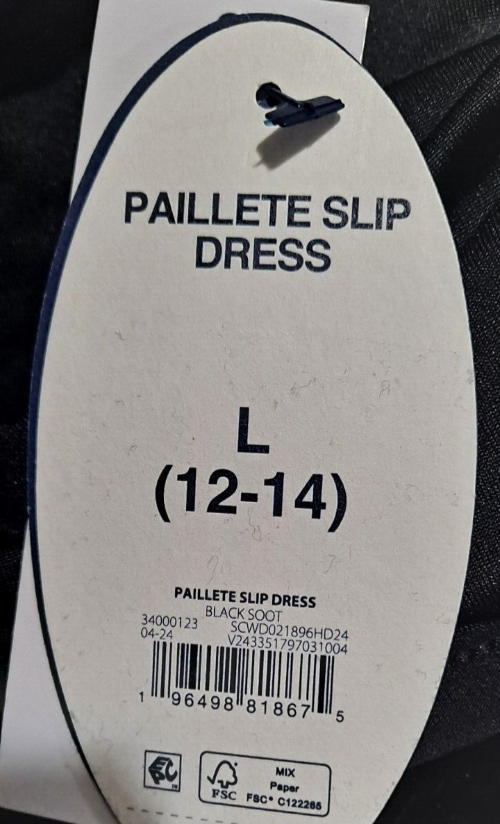 NWT SCOOP Black Circle Sequin Paillette Party Slip Dress Size Large (L) 12/14