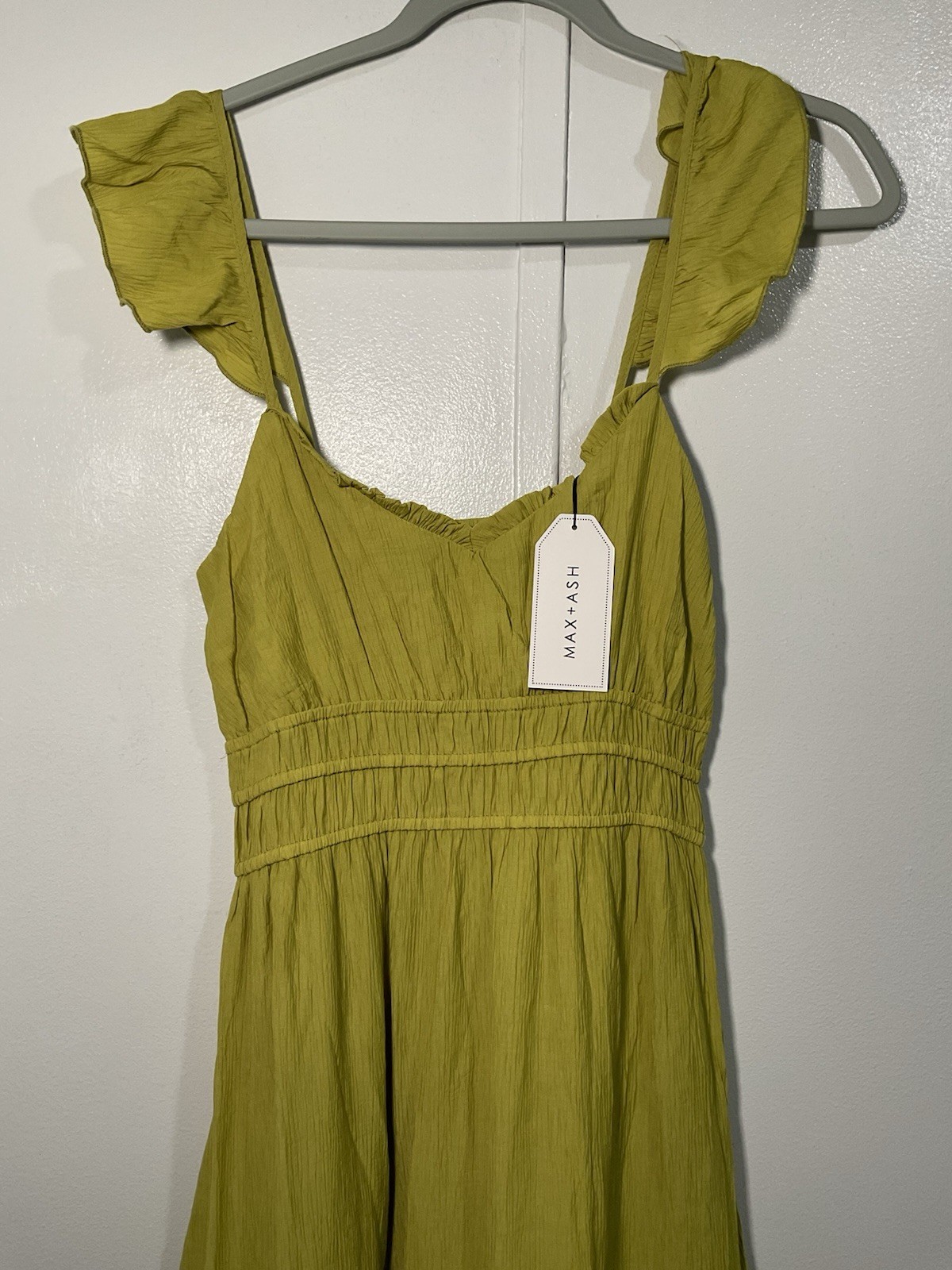 MAX + ASH Women’s Green Solid Square Neck Sleeveless Maxi Dress Lined Ruffle M