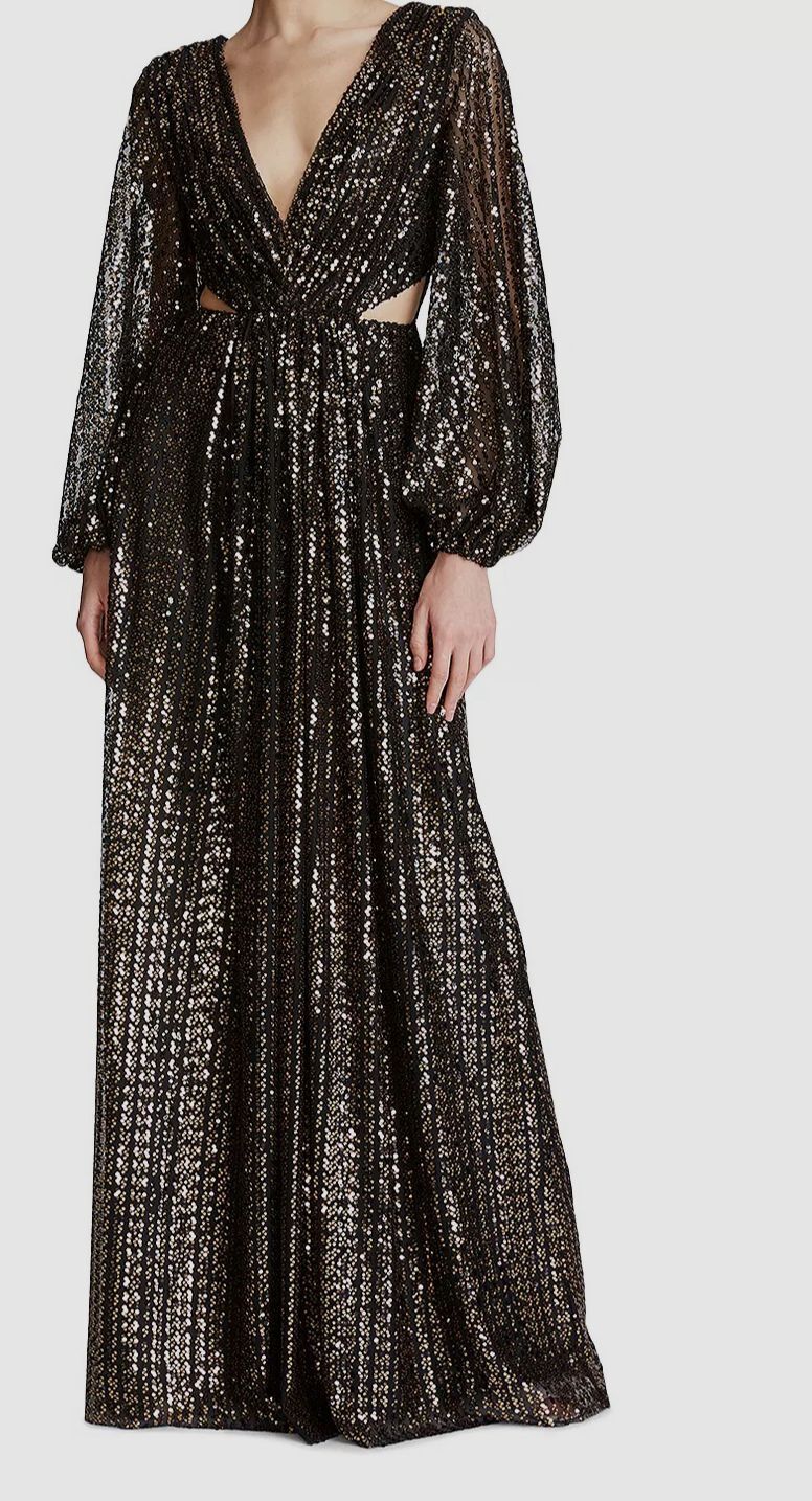 U20661 with tags 697 Halston Womens Black Madelyn Sequin Side Cutout Gow G1N