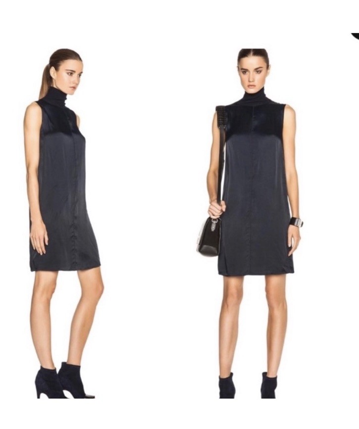 rag & bone Vivienne Turtleneck Silk Shift Dress Navy Sleeveless Merino Trim M