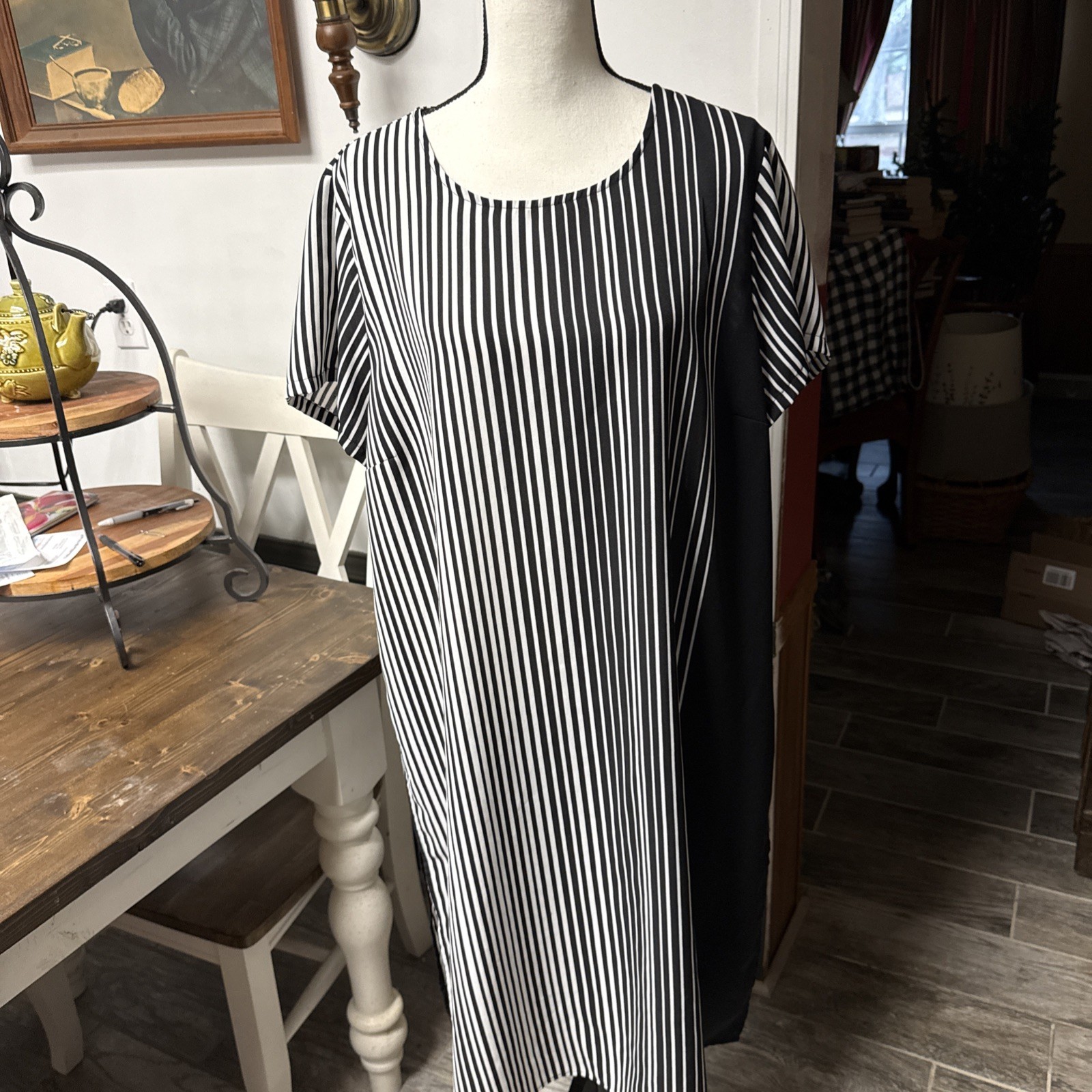 NWOT True & Style Below Knee Length Dress Black & White Stripes Sz XL