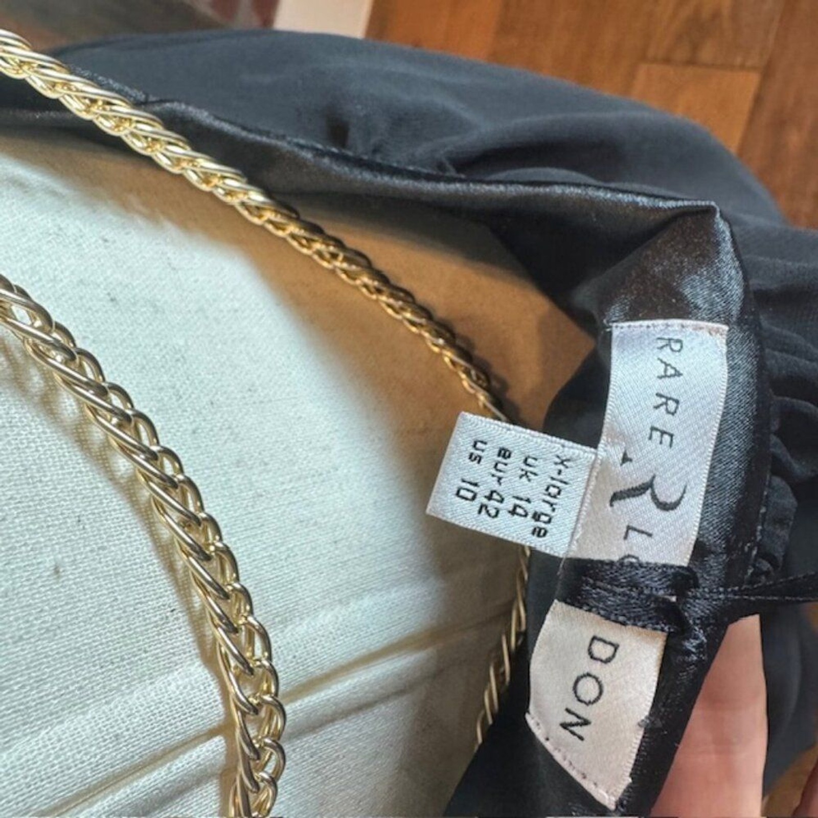 Rare London Black Chain Back Mini Dress Size 10 | Elegant Open Back with Gold Ch
