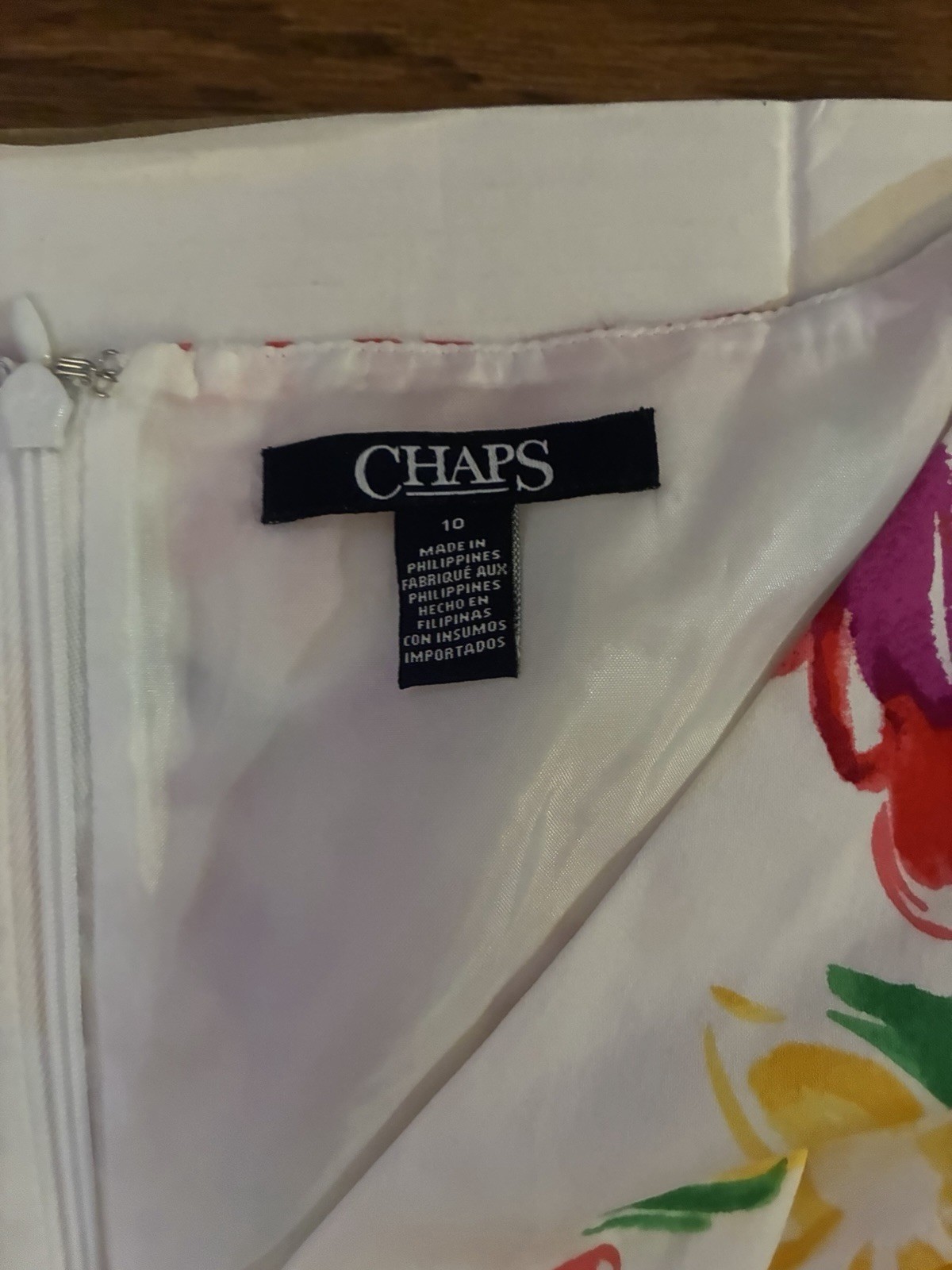 CHAPS White Floral Mini Fit & Flare Dress Women Size 10 V-Neck Sleeveless Zip Up
