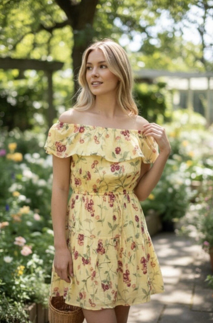 Ralph Lauren Ruffle Georgette Dress Yellow Floral Crinkle Womens Sz 4 $145 NWT