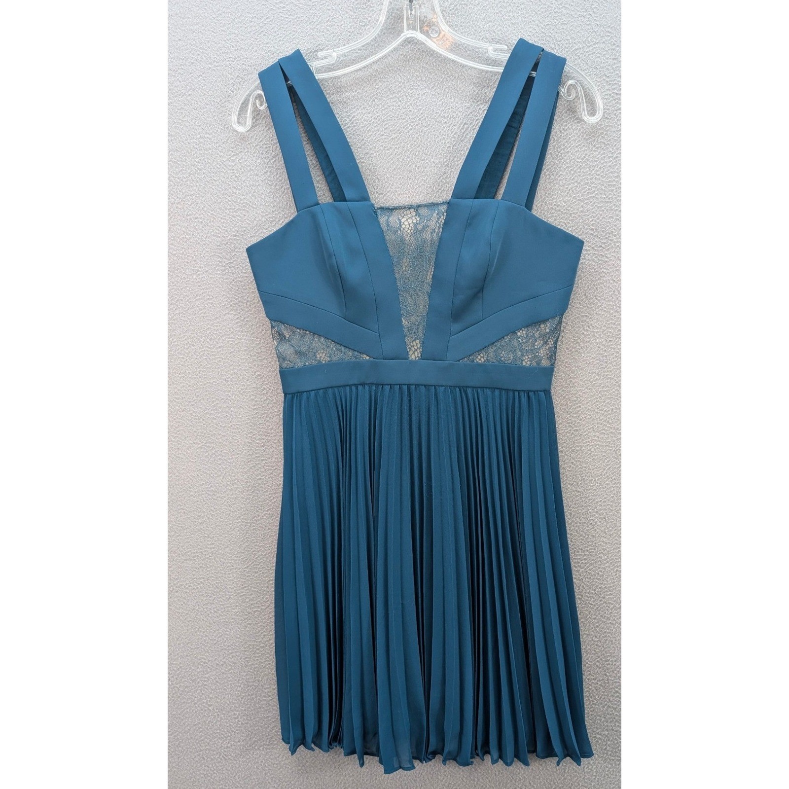 BCBGMAXAZRIA Tenzin Lace Pleated Cocktail Mini Dress Dark Teal Size 2 Party NWT