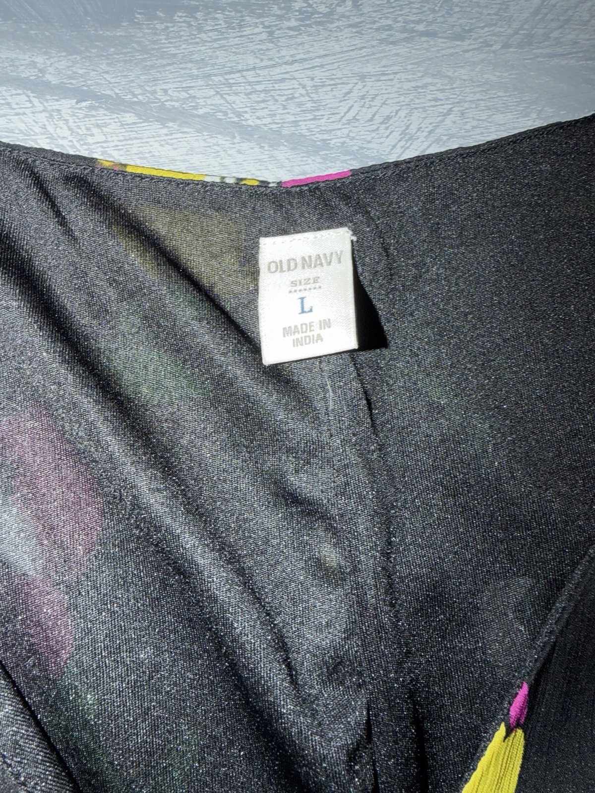 Old Navy Black/Multicolor Bird Print Chiffon Rayon V-Neck Button Dress L