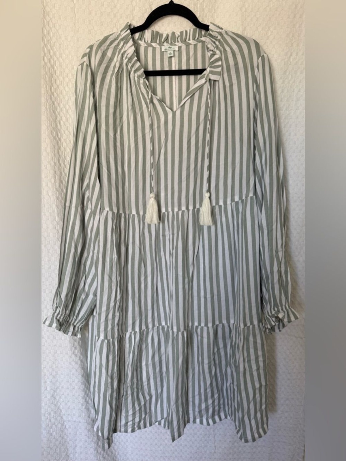 Dip Eco-Friendly Green & White Striped Tiered Tassel Dress 1X
