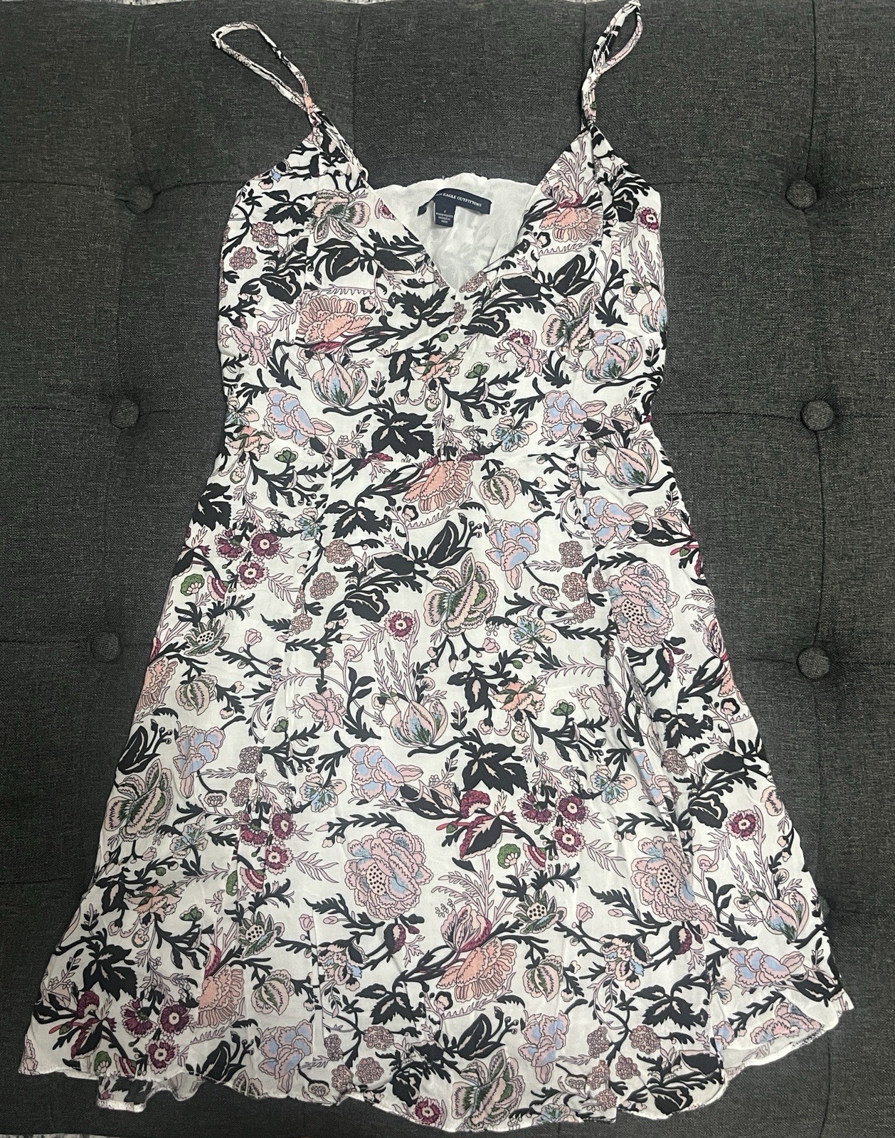American Eagle Floral Mini Dress Size 2 Lace Up Back Cottagecore