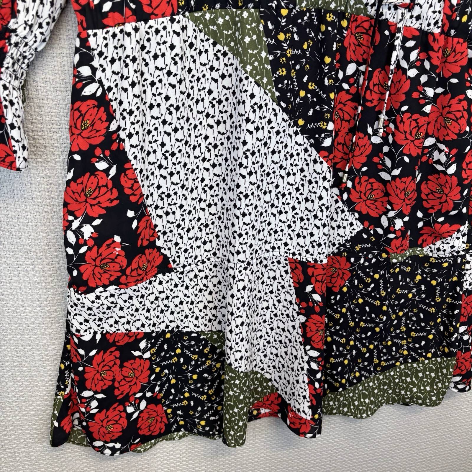 Libby Edelman Floral Patchwork Midi Dress Size Large Boho Cottagecore Ruffles