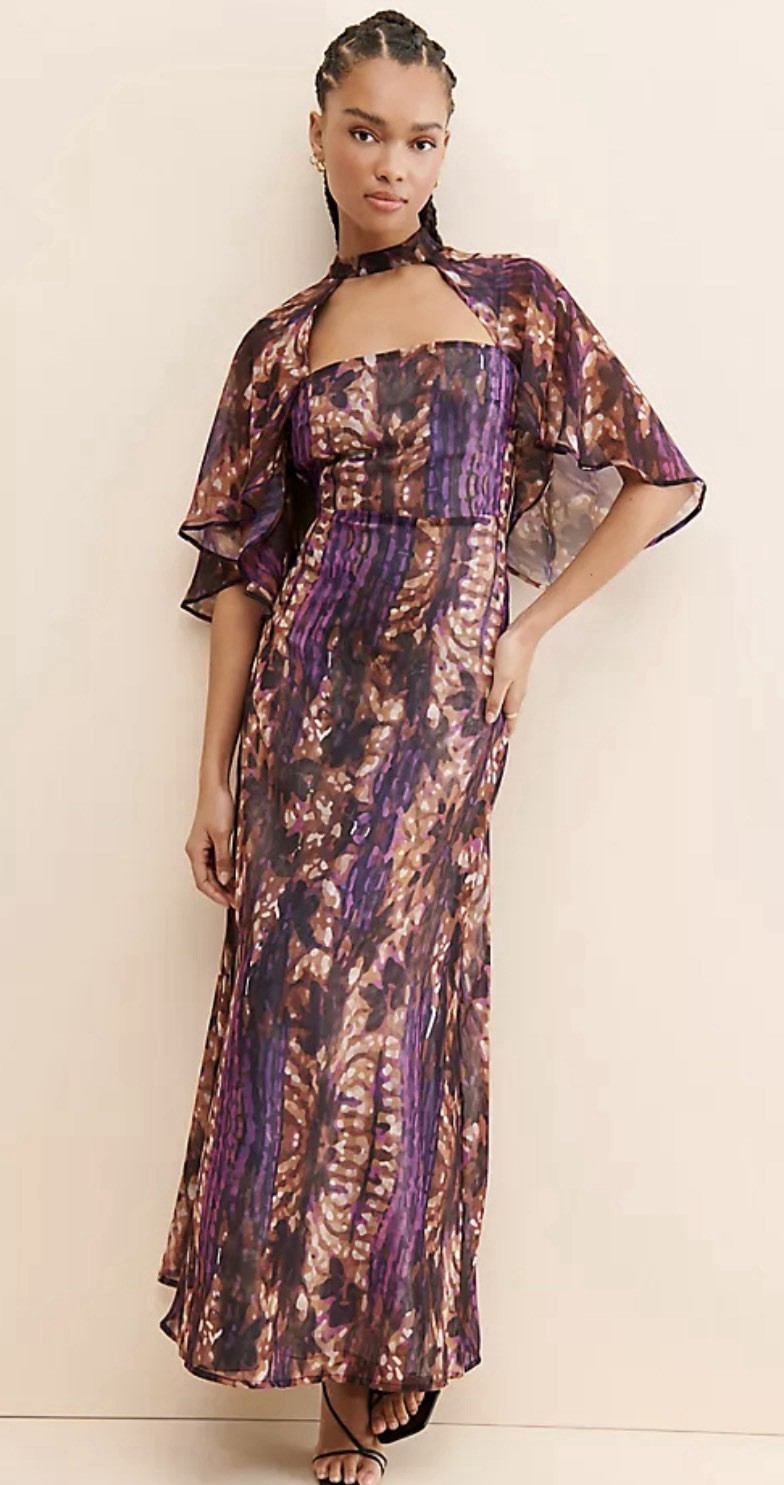Anthropologie Laagam Renata Cape Maxi Dress Purple Open Back Size XS