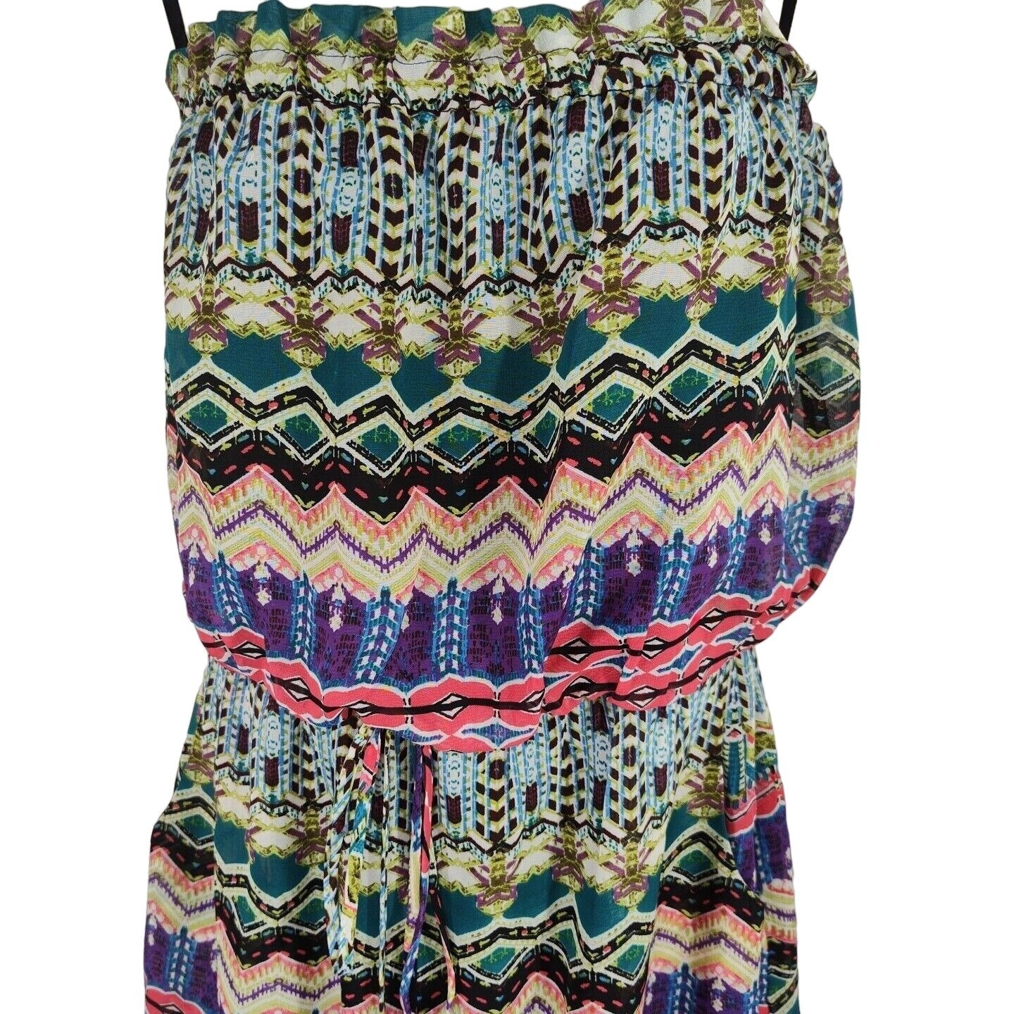 City Triangles Blouson Mini Dress Sundress Women Size L Colorful Teal Purple NEW