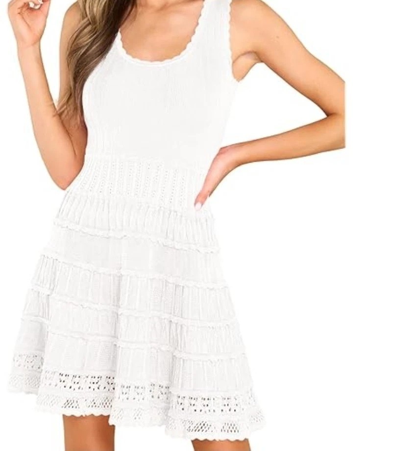 NWT Willow & Wind White Knit Sleeveless Fit and Flare Mini Dress – Size Large