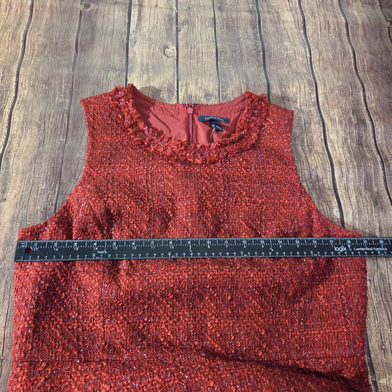 Lands’ End Womens Garnet Tweed Sheath Dress 12 Sleeveless Wool Blend Holiday