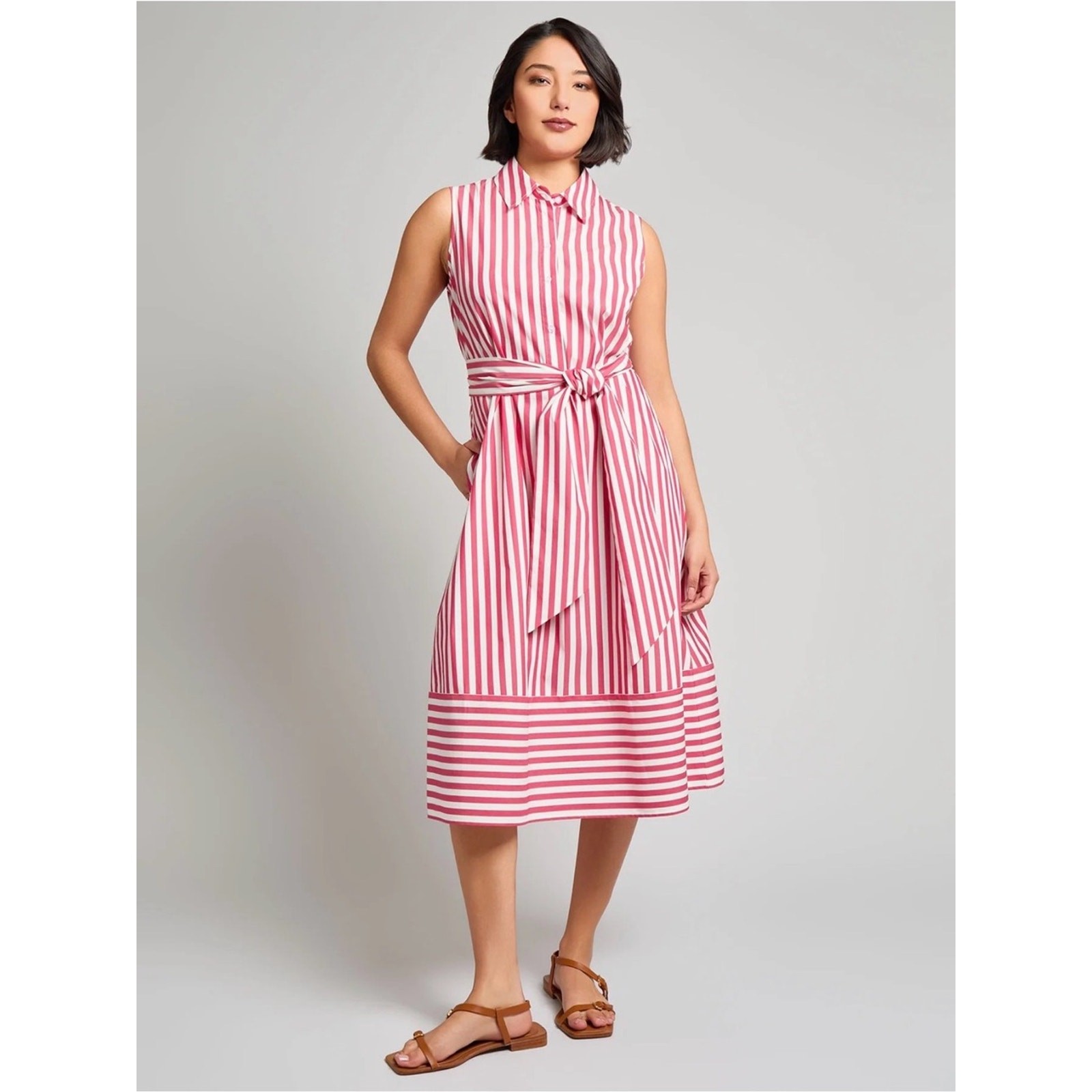 Jones New York NWT Red White Striped Midi Shirt Dress XS