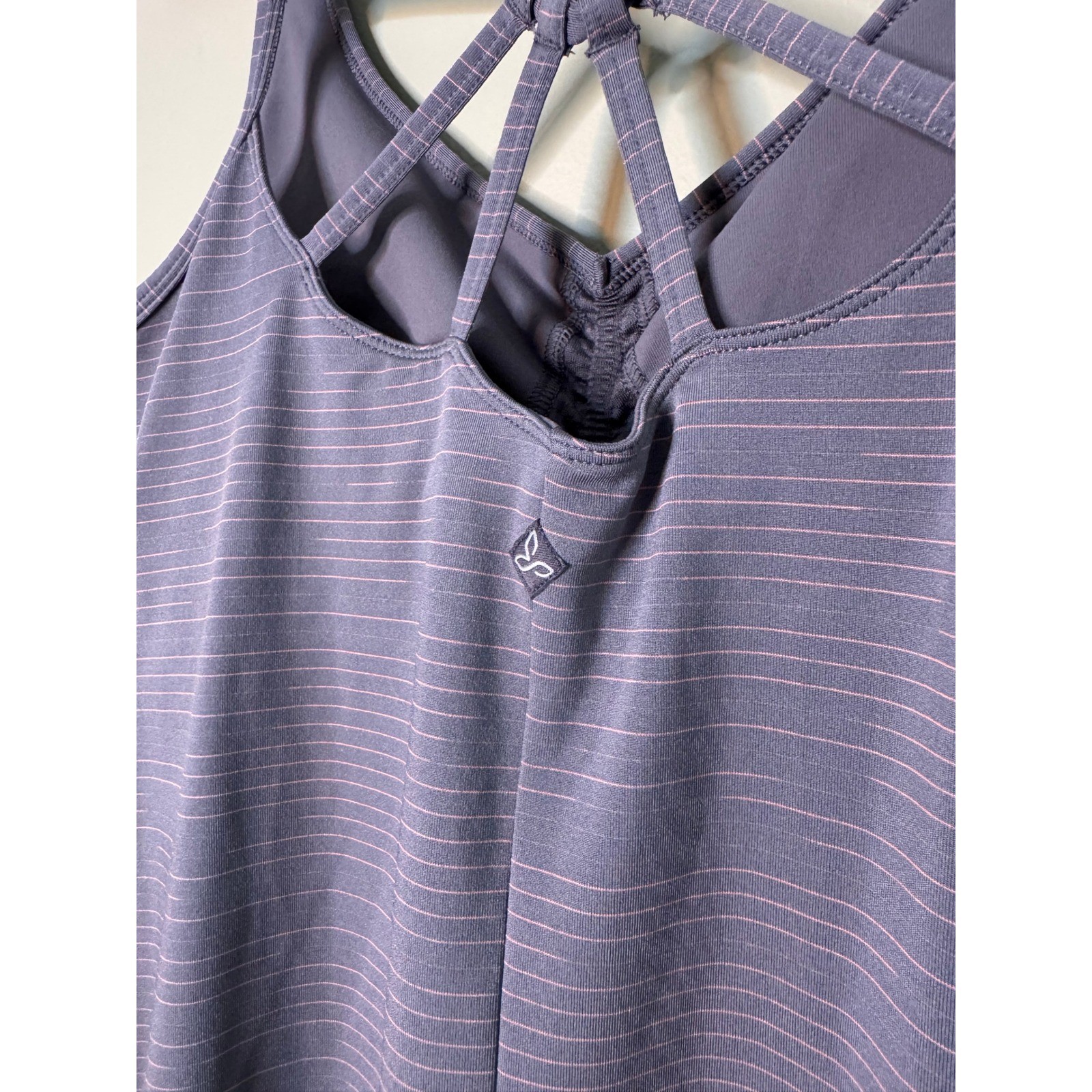Prana Purple Striped Strappy Back Athletic Dress with Shelf Bra Womens Large