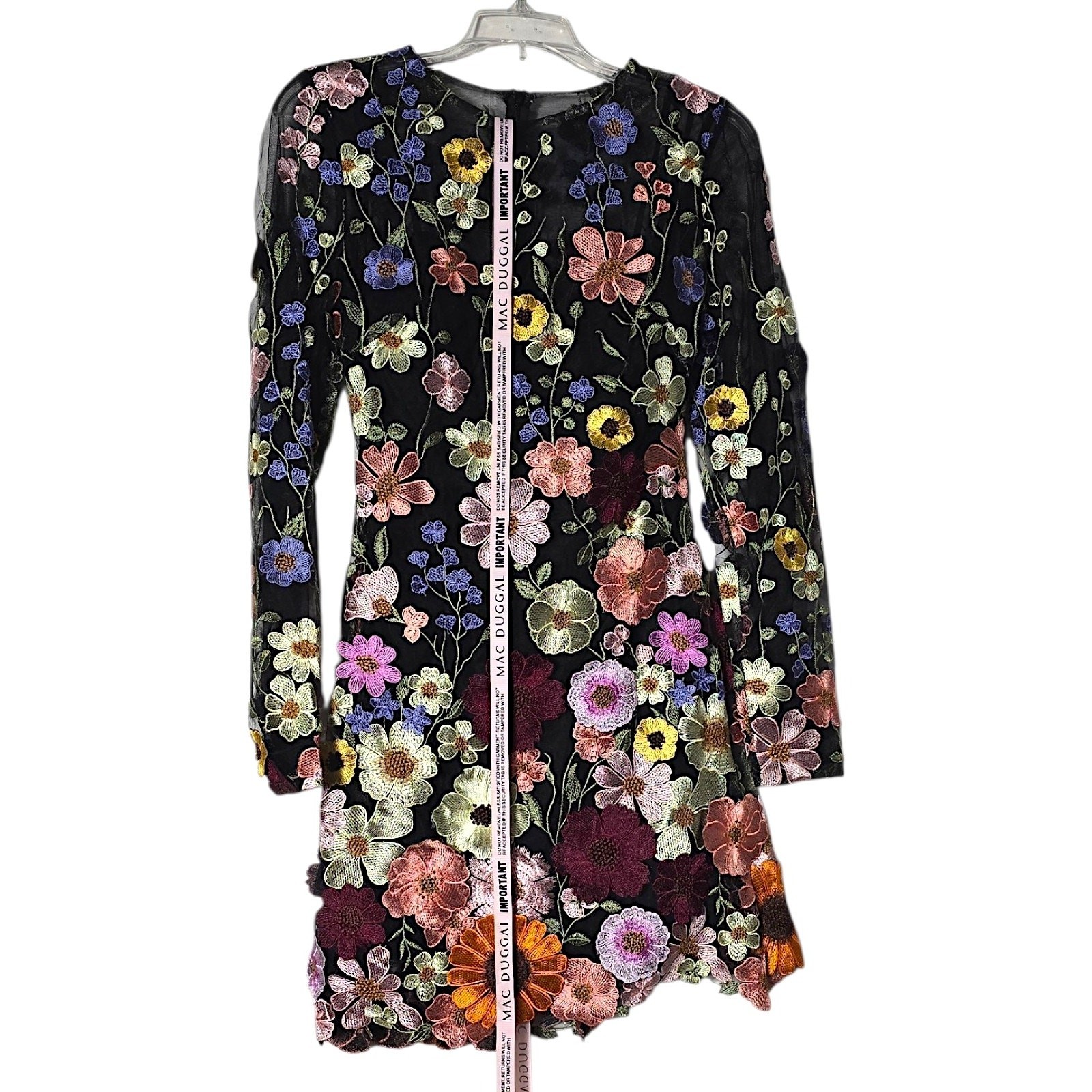 Mac Duggal 68202 Floral Embroidered Mesh Mini Dress Womens 2 NWT
