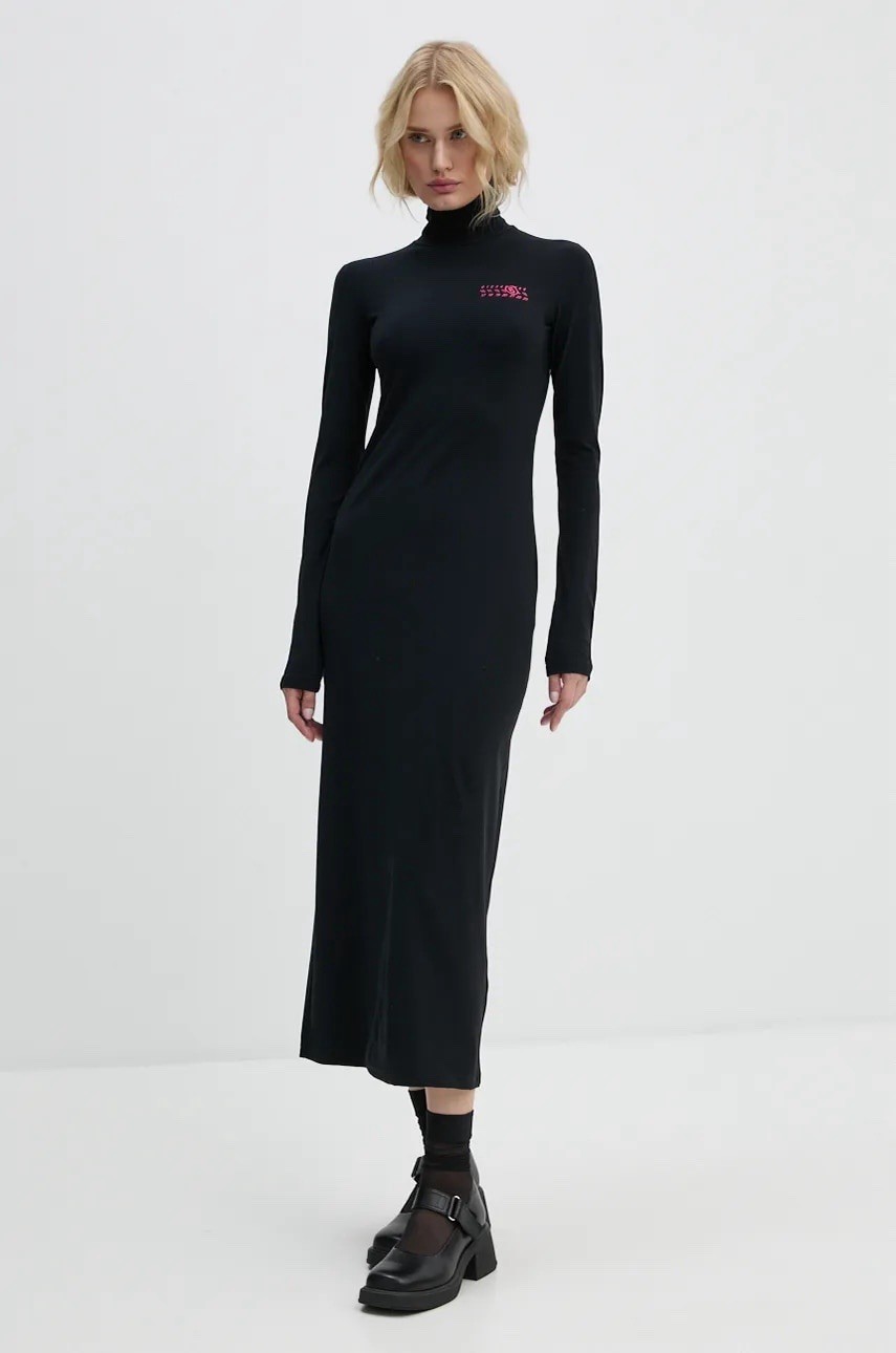 MM6 Maison Margiela Women’s Large Logo Maxi Dress Lightweight Turtleneck L/S