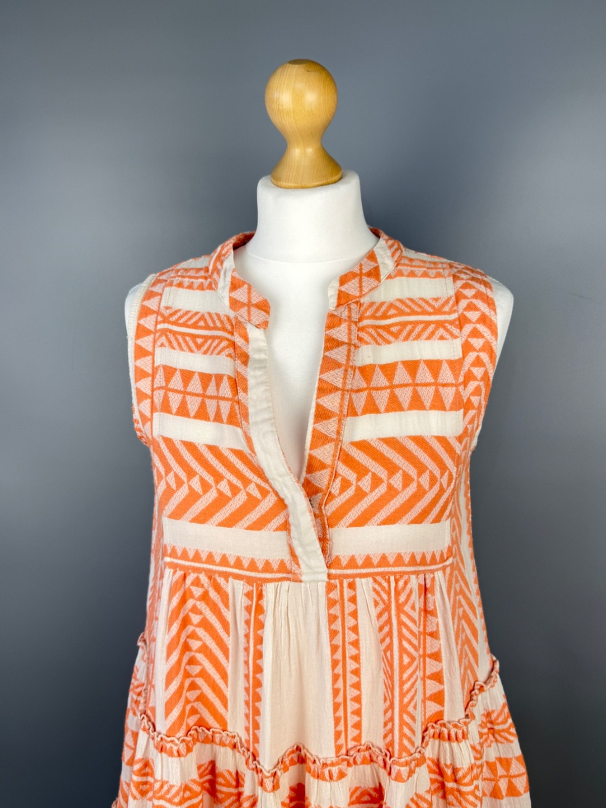 Devotion Twins Ella Mini Dress Sleeveless Salmon Orange White Geometric Women XS