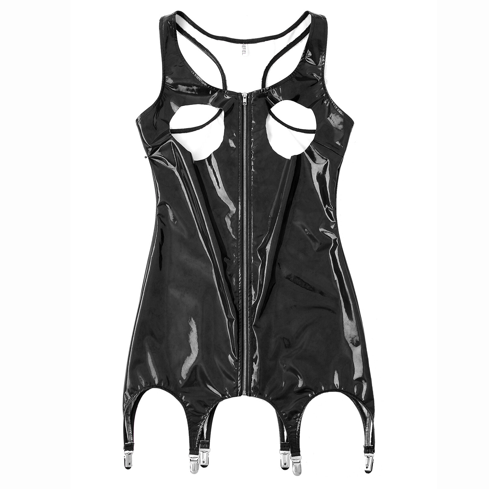Womens Latex Leather Mini Dress Bodycon Cupless Lingerie Garter Party Clubwear