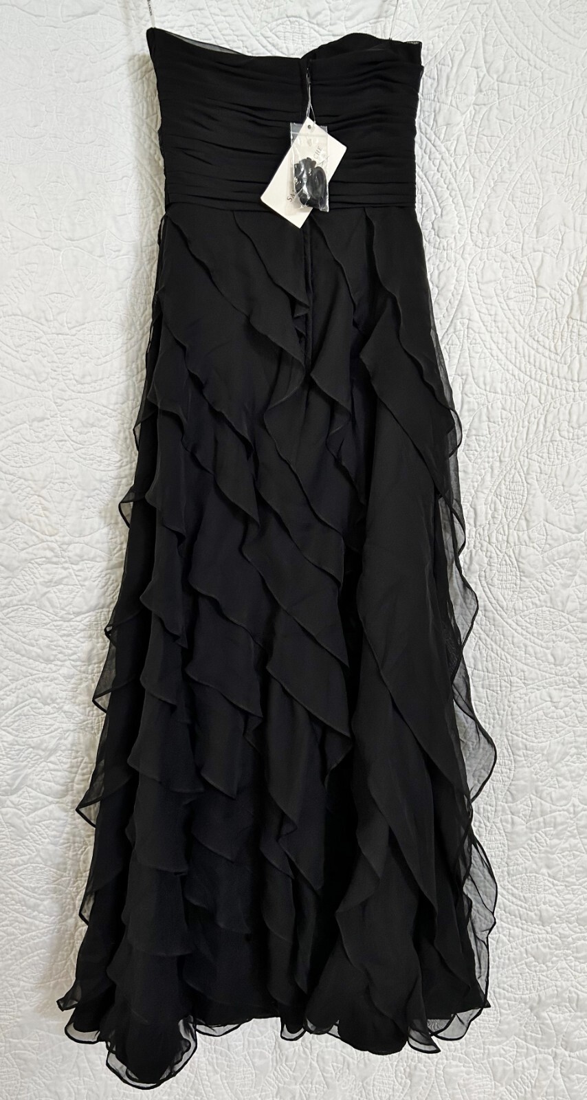 Nwt Saison Blanche Couture Tiered Ruffle Strapless Jeweled Evening Dress Sz 8