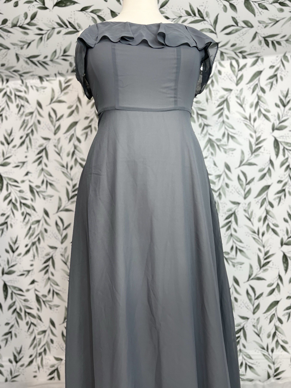 Gray Off-Shoulder Ruffle Formal Gown Maxi Dress Sz 14 L Evening Prom Wedding #4