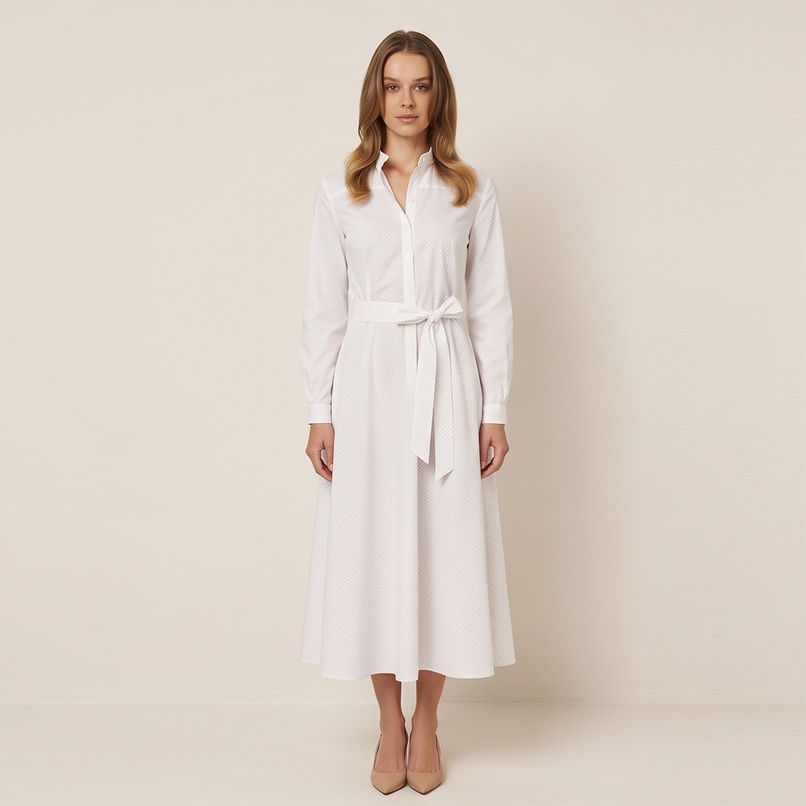 White Liora Summer Polka Dot Midi Dress by FemeAdor – Size (M) – Made in Ukraine