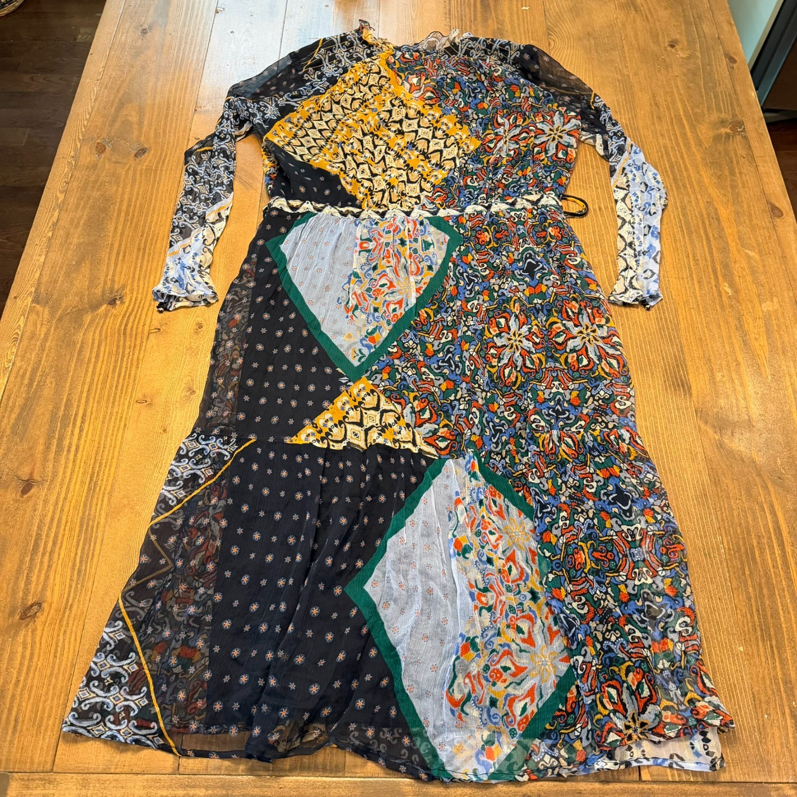 Johnny Was Jade Silk Blend Patchwork Dress Floral Medium Boho