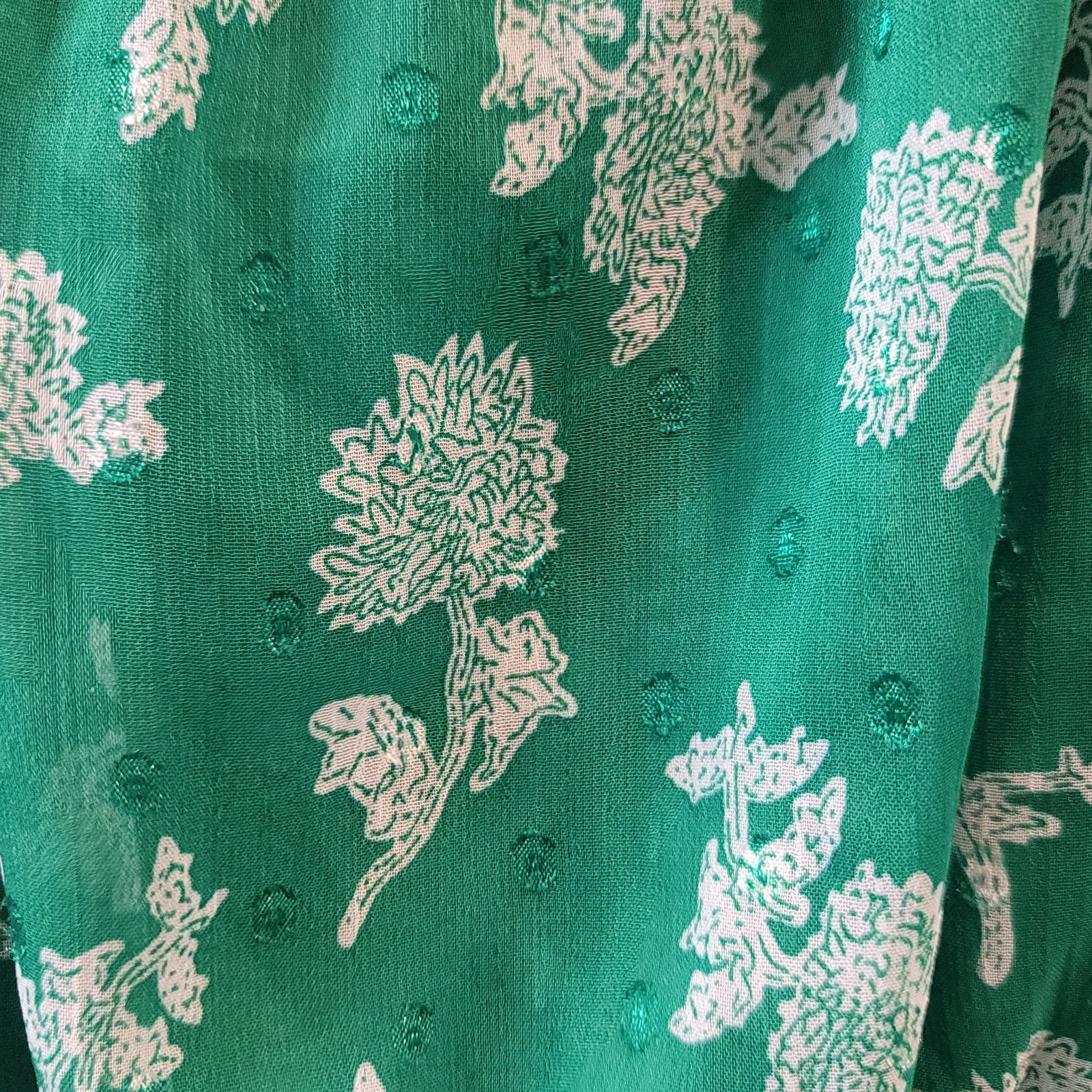 Ryan Michelle Green Midi Floral Peasant Dress, Tiered, Boho, Cottagecore Small