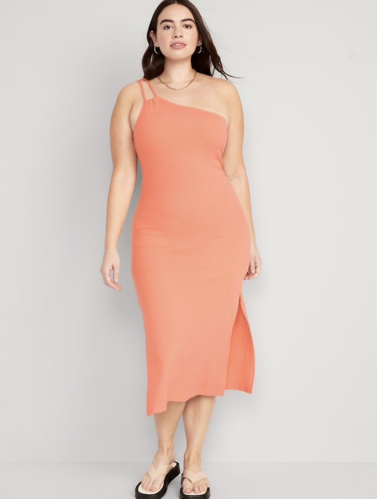 Old Navy Women’s Size XXL ~ Peach Fitted One-Shoulder Rib-Knit Midi Dress $35