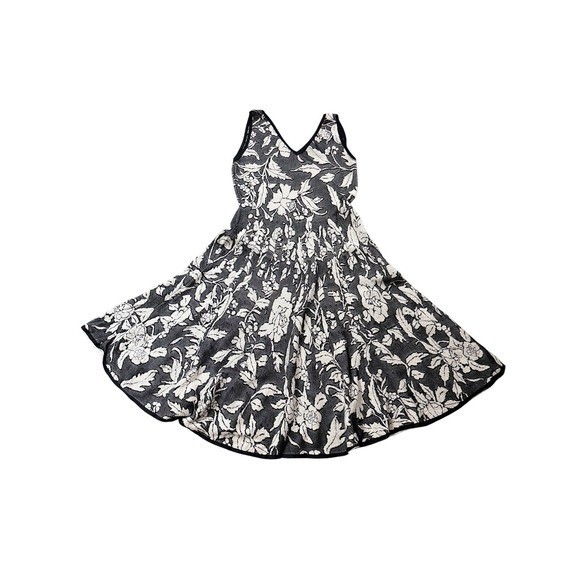 Peruvian Connection Medium Black White Floral Pima Cotton Jacquard Knit Dress M