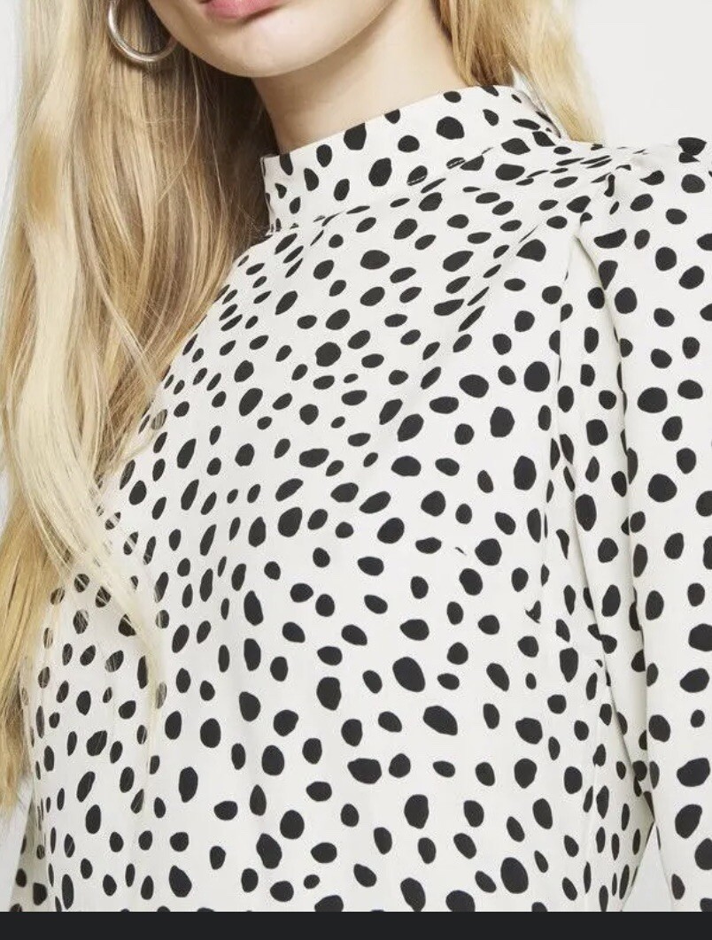 MISS SELFRIDGE ivory black polka dot long sleeve midi dress 2