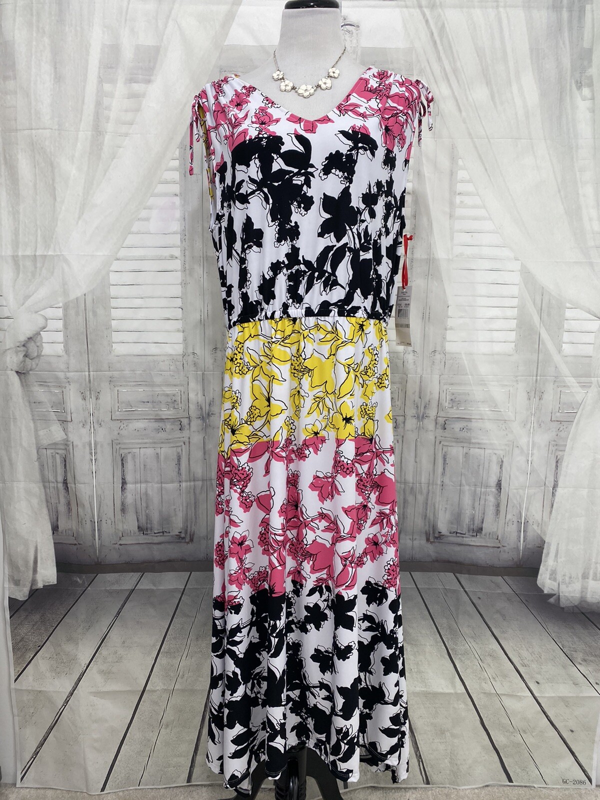 Ruby Rd 1X Floral Pink Yellow White Sleeveless Dress Pullover Asymmetrical B25