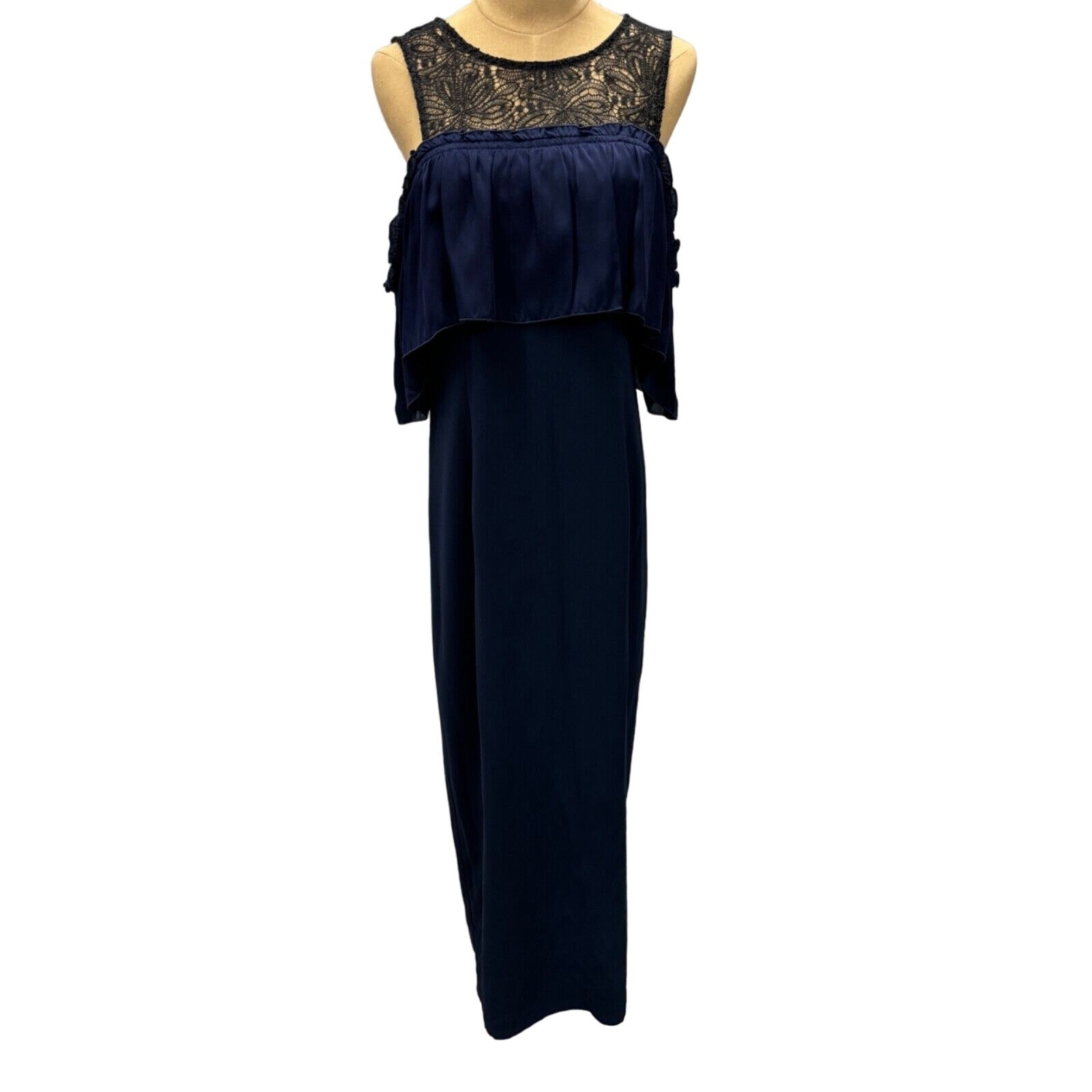 Trina Turk Navy lace Dress,Off the shoulder,Any Occasion SZ 10 Long,Sexy,Formal
