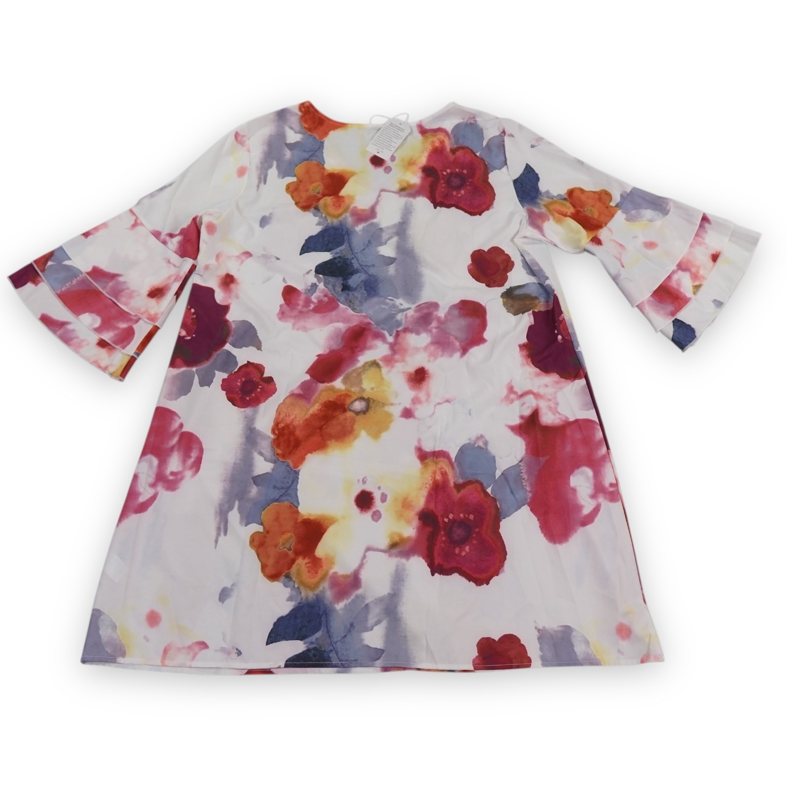 Made with Love Floral Watercolor Tunic Dress 3/4 Ruffle Sleeve Boho Poet – XXL