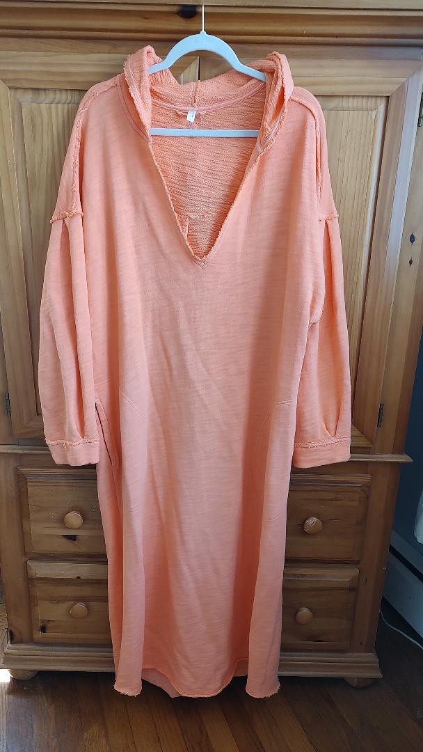 FREE PEOPLE Movement ~ Orange Cotton Terry Hooded Dress Cover-Up Oversized ~ L